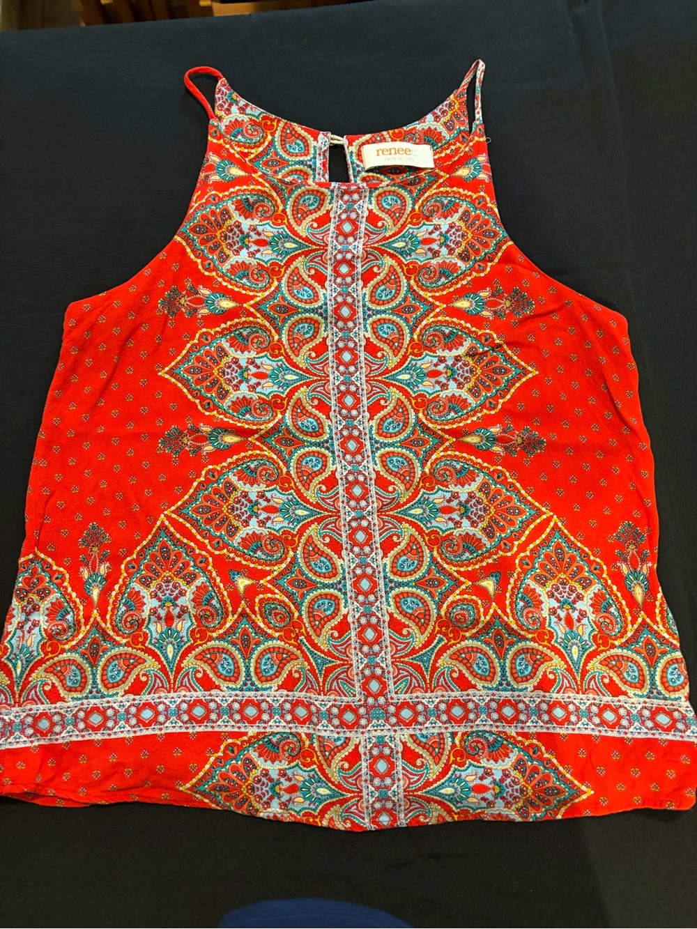Renee C. Red Paisley Halter Camisole with Teal & Gold Accents
